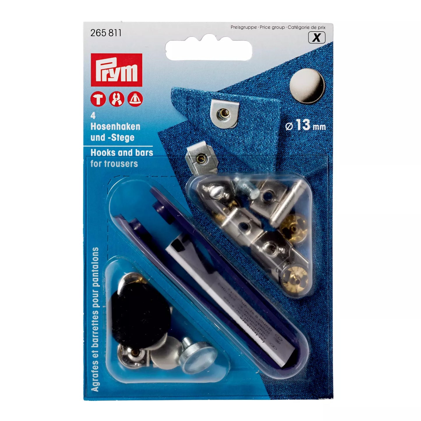 Prym Non-Sew Trouser Hooks & Bars – 13 mm