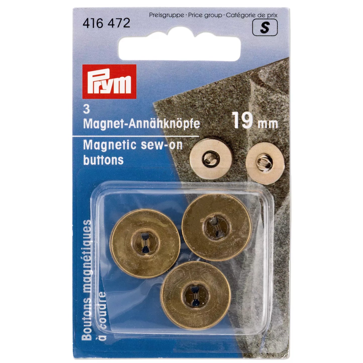 Prym Magnetic Sew-On Buttons – 19 mm, Antique Brass