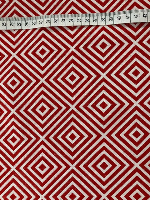 Geometric Diamond Cotton Poplin - Colour: Red image 1