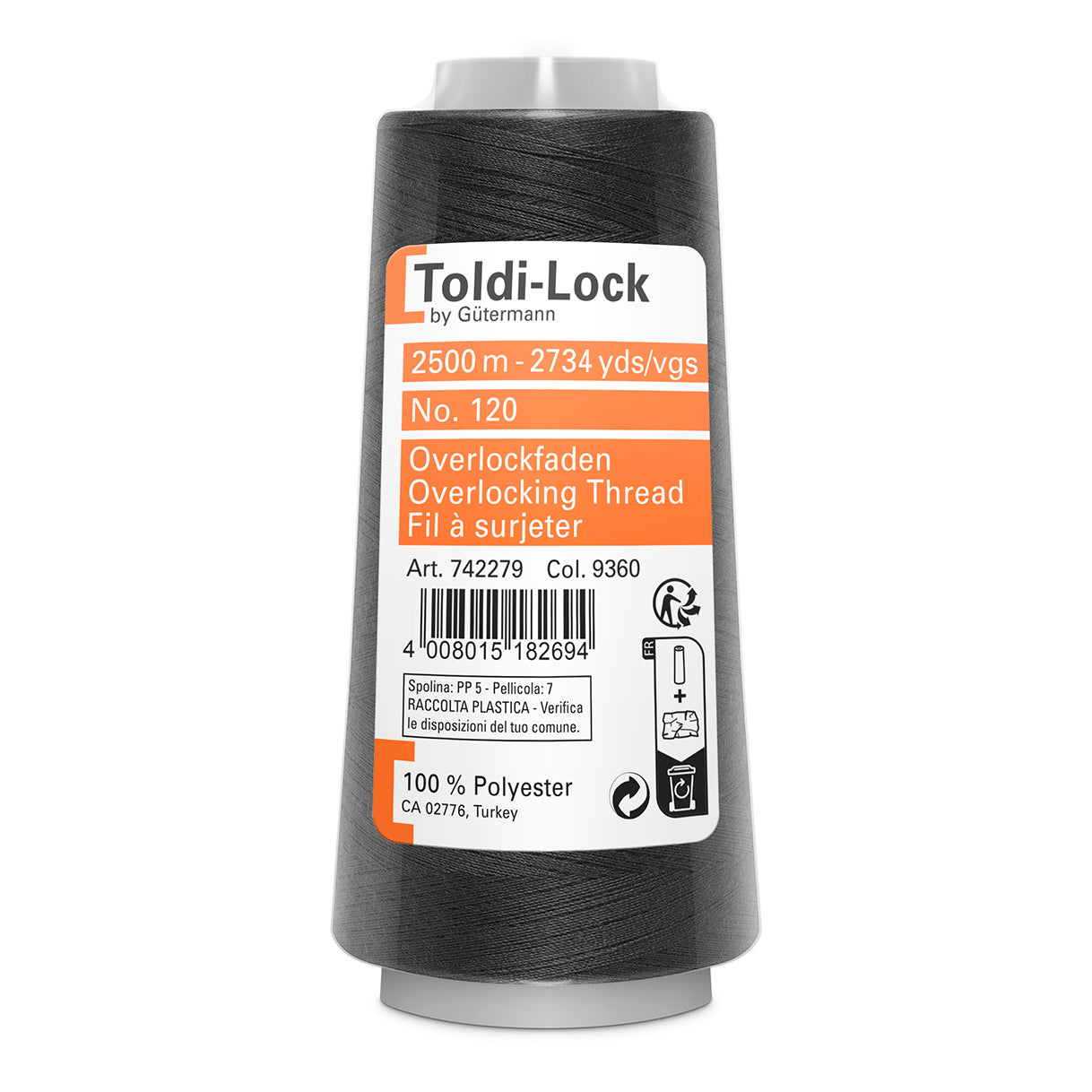 Toldi-Lock Overlocking Thread: 2500m - Dark Grey