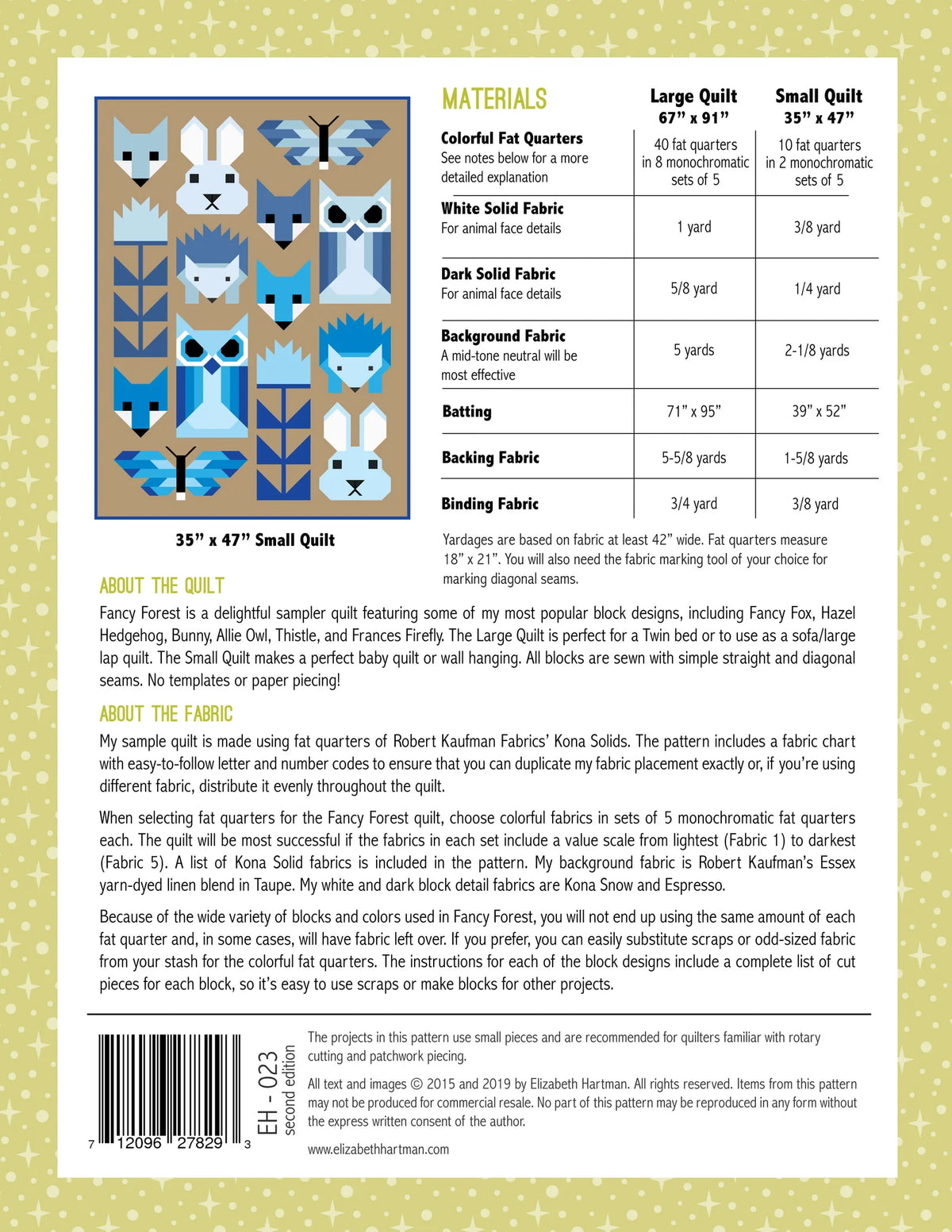 Elizabeth Hartman Pattern Fancy Forest Sampler Quilt