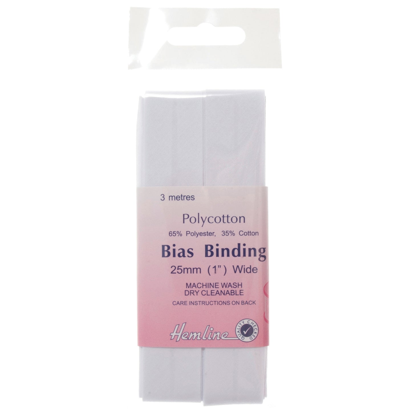 White Polycotton Bias Binding 2.5m x 25mm