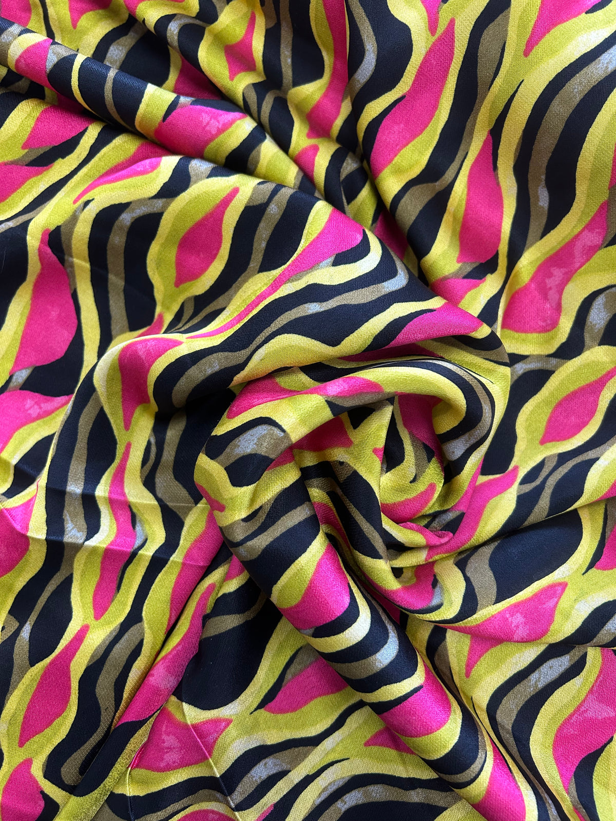 Coral and Chartreuse printed Viscose Sateen Fabric