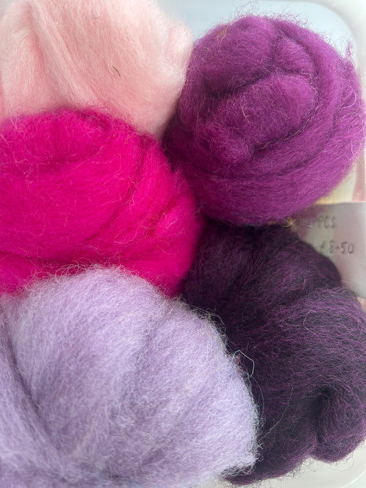 Corridale Carded Sliver Pinks and Purples approx 140g