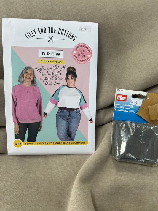 Drew Sweatshirt Kit Beige - everything you need to make a sweatshirt on a sewing machine