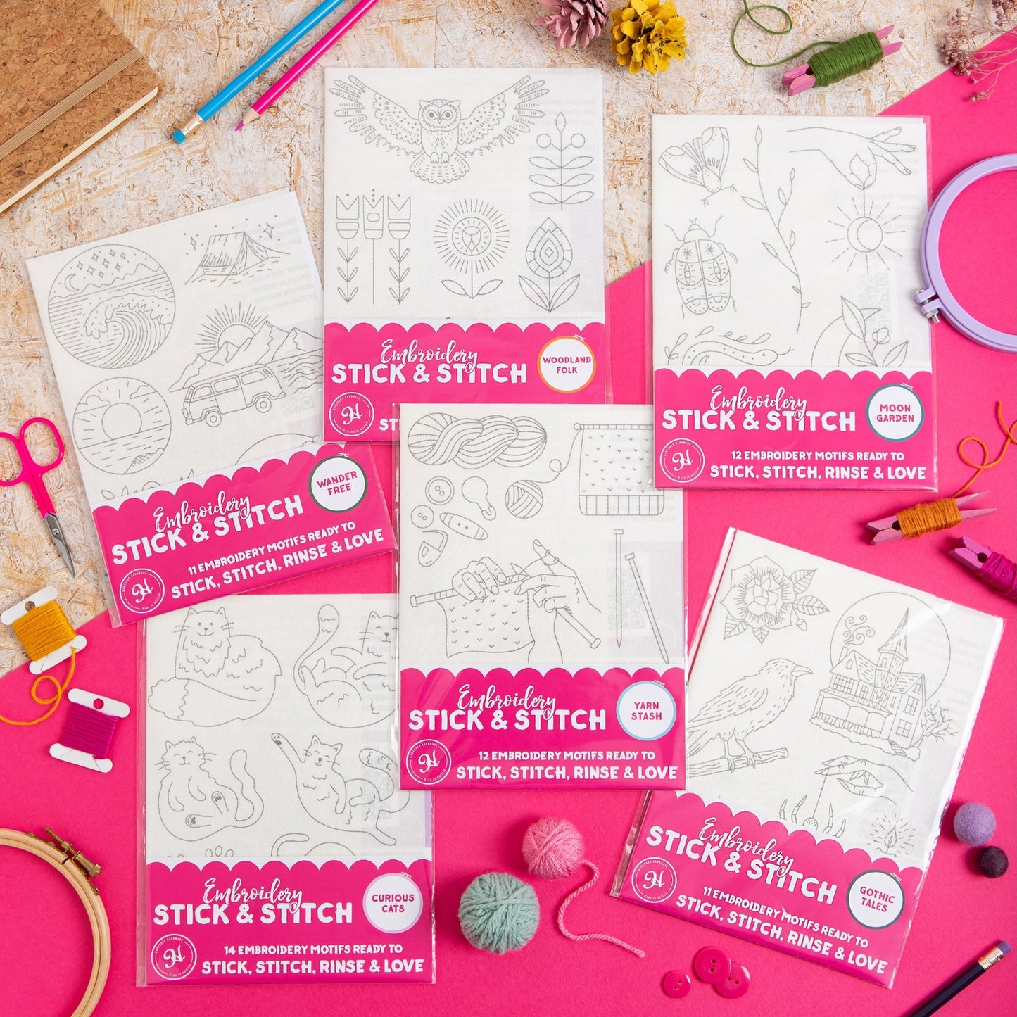 The range of stick and stitch designs