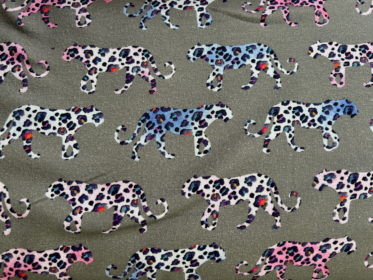 French Terry Grey with Leopards