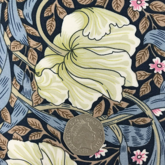 Morris style viscose print on navy
