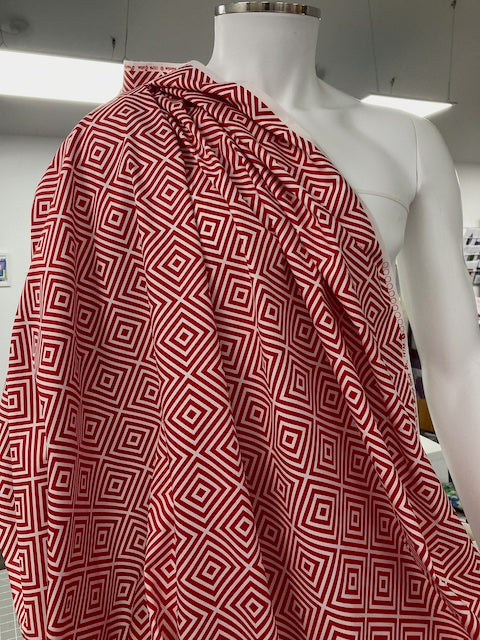 Geometric Diamond Cotton Poplin   - Colour: Red image 0