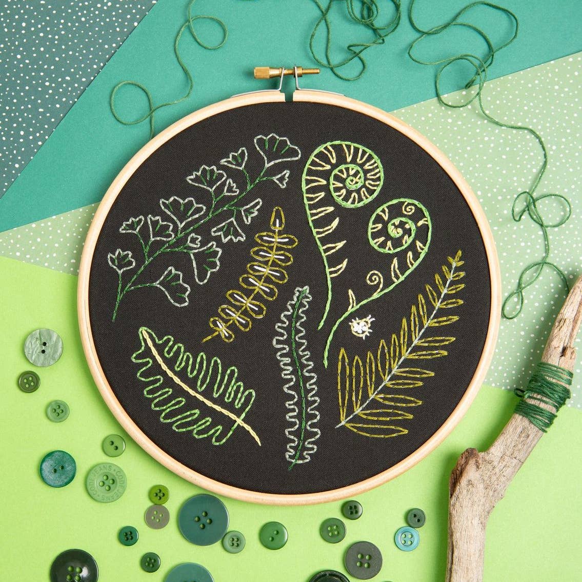 Black fern embroidery kit