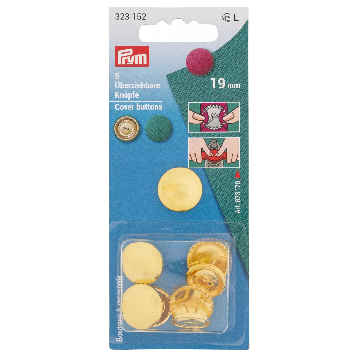 Cover buttons, 19mm, gold-coloured