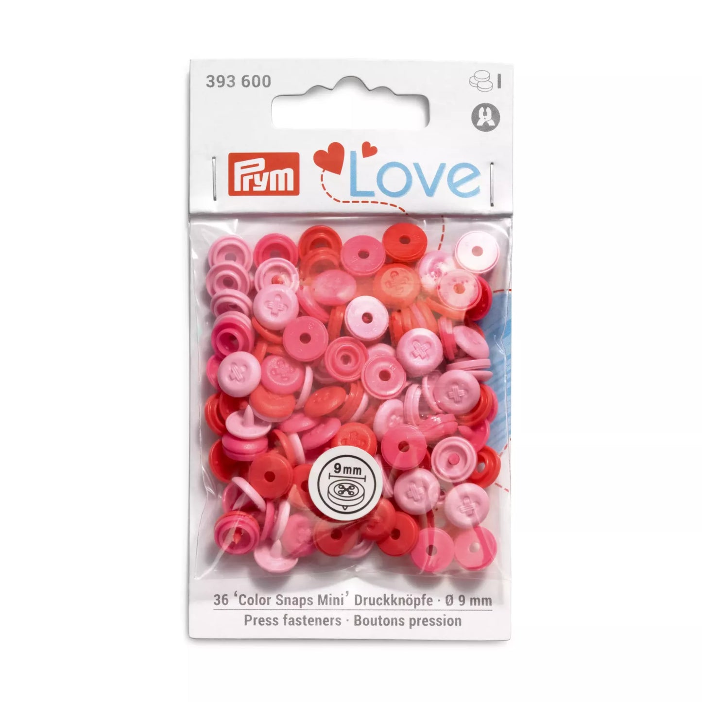 Prym Love Color Snaps Mini – Sew-On Look, 9 mm, Pink Mix