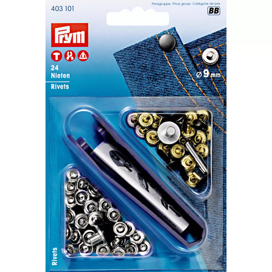 Rivets brass 9 mm silver col/antique steel