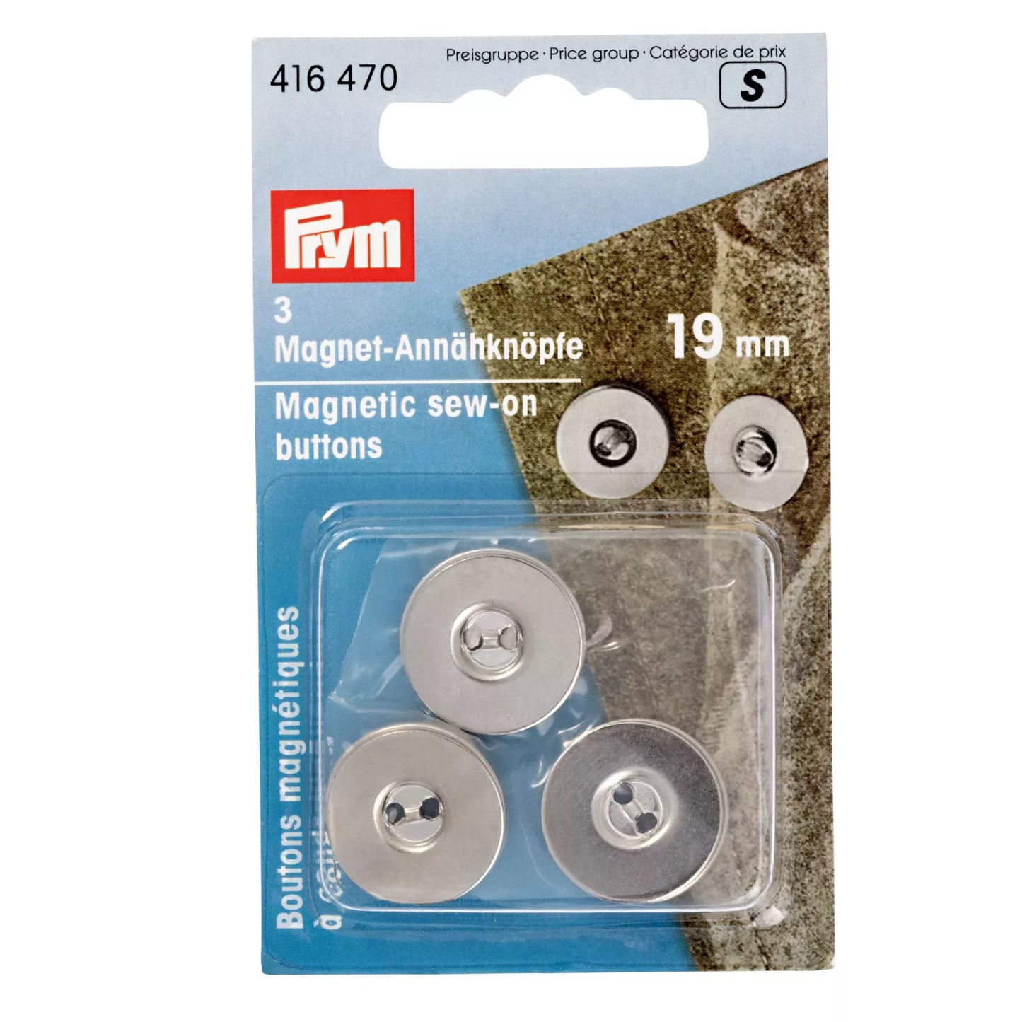 Prym Magnetic Sew-On Buttons – 19 mm, Silver-Coloured
