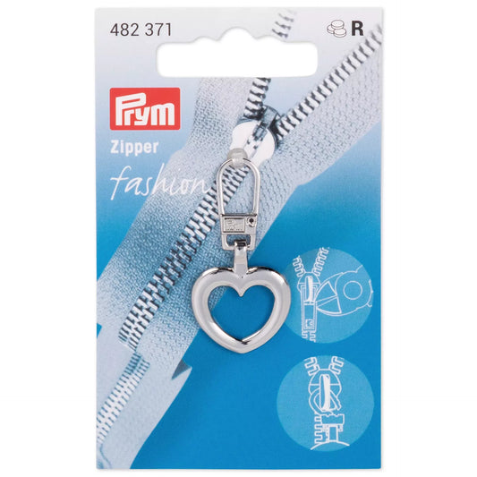 Fashion Zipper puller heart silver