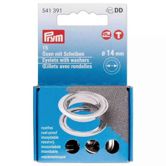 Eyelets and washers, 14.0 mm, silver-coloured