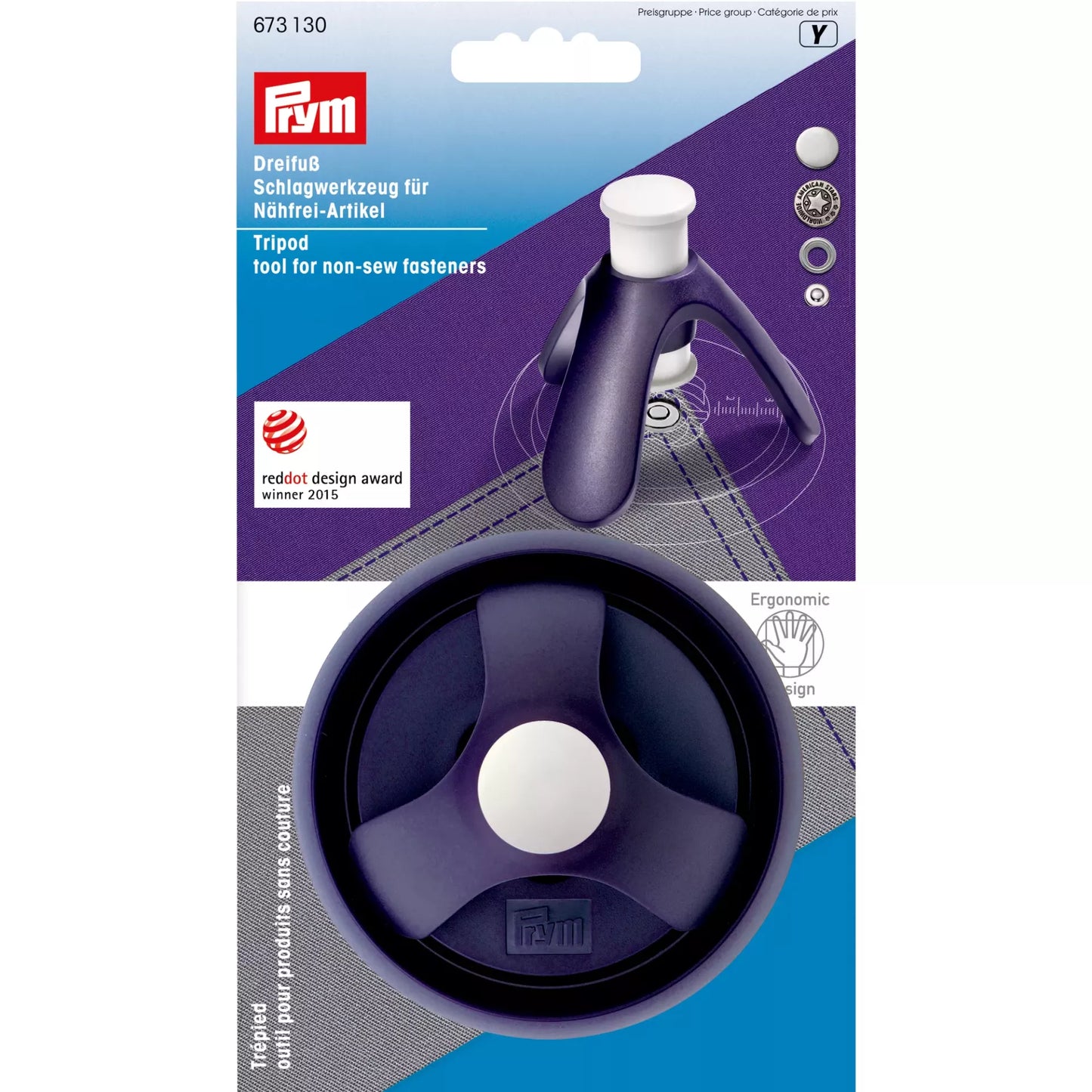 Tripod, tool for non-sew fasteners