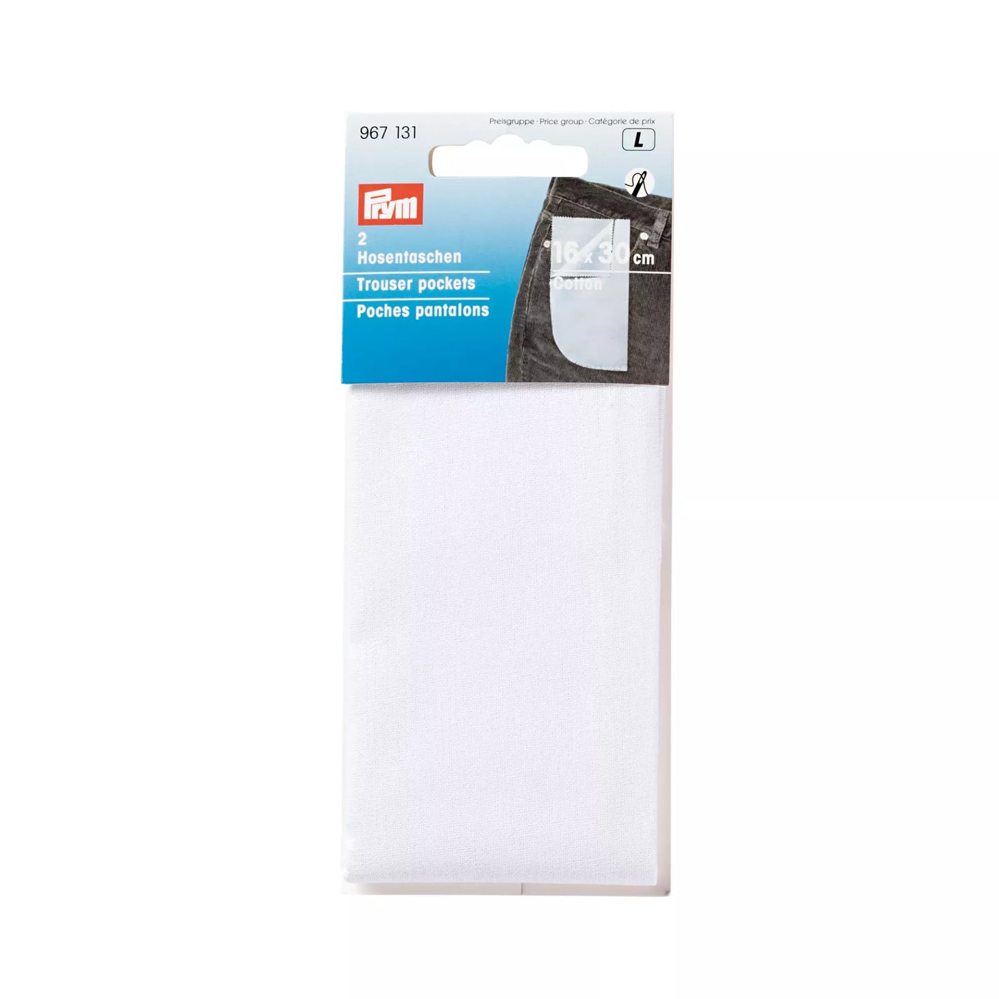 Trouser Pockets 1/1 CO for sewing in 16 x 30 cm white