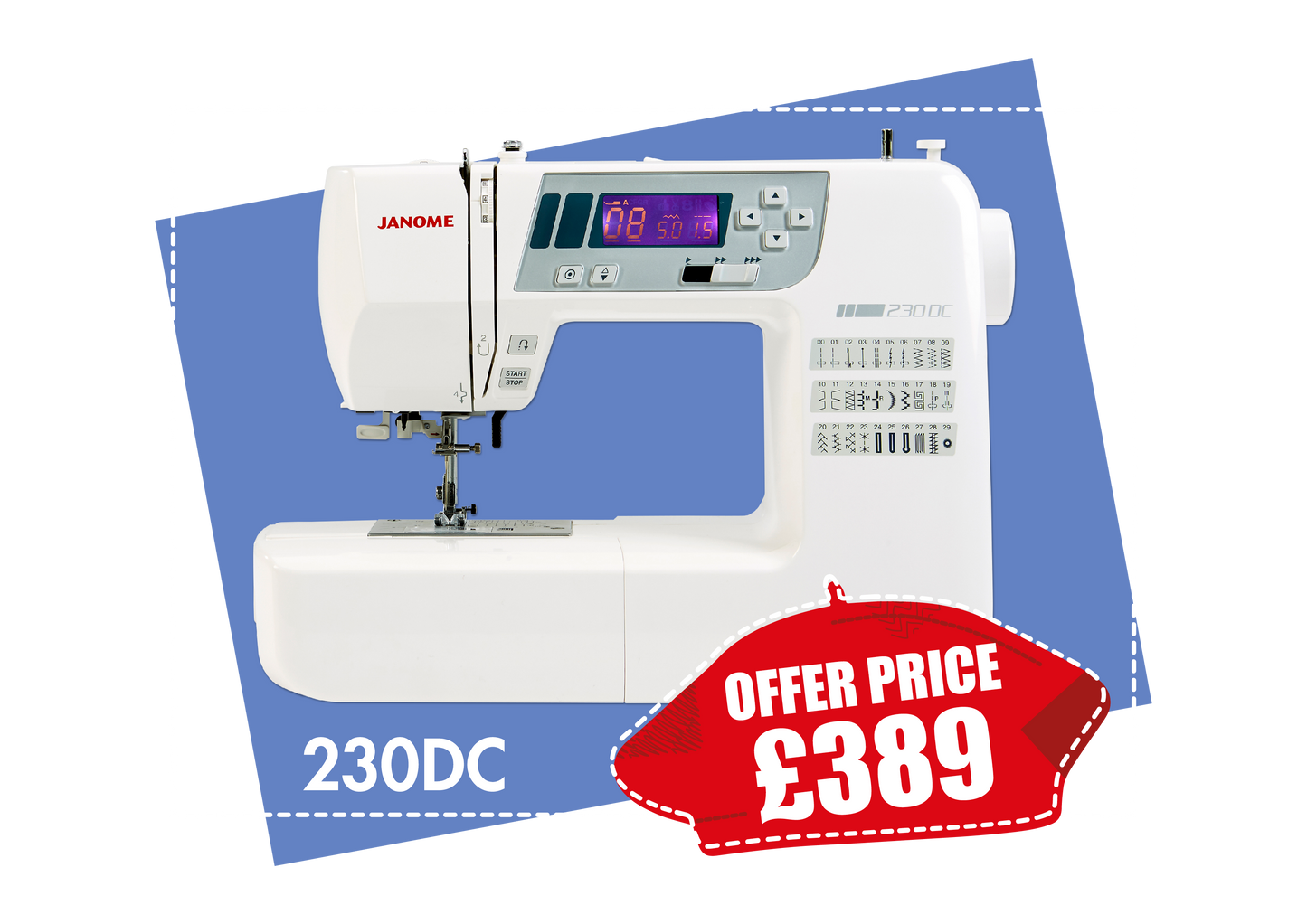 Janome 230DC Computerised Sewing Machine with 30 stitches including 3 styles of 1 Step Button Hole  *** Autumn Offer Save £50 ***