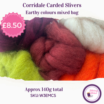 Corridale Carded Sliver Earthy Mix approx 140g