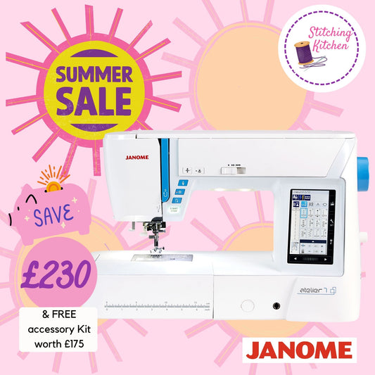 Janome Atelier 7 - Longer Arm Space Computerised Sewing Machine ***HOT Summer Offer Save £230 & Free Accessory Kit ***