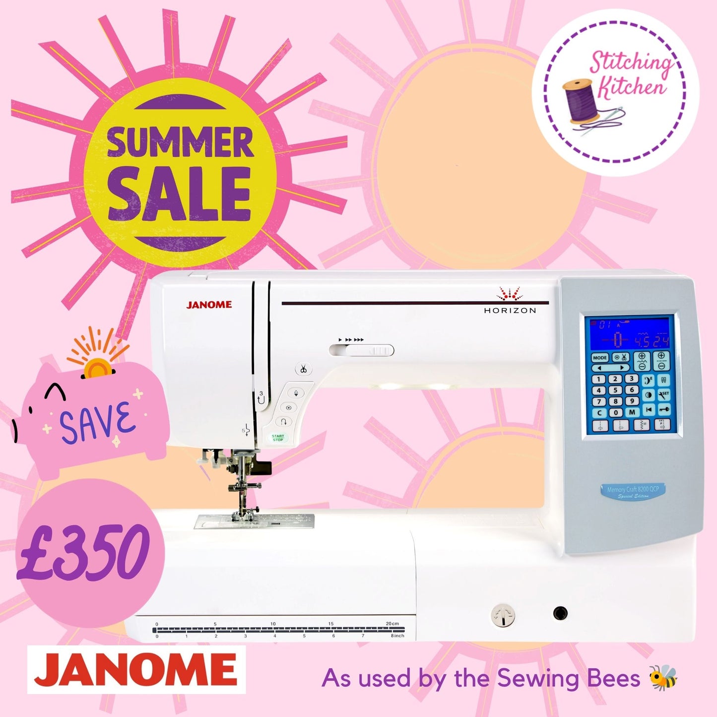 Janome MC8200QCP Longer Arm Space Sewing Machine 170 stitches and alphabet. ***HOT Summer Offer Save £350 ***