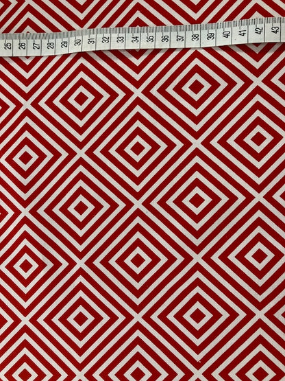 Geometric Diamond Cotton Poplin   - Colour: Red image 1