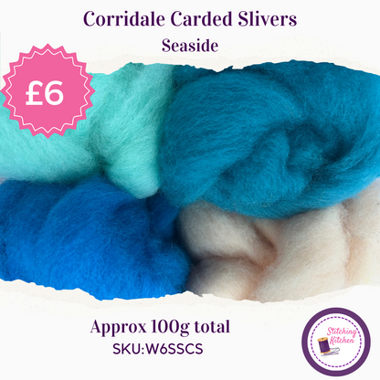 Sea side Beach and Sea Carded Corridale slivers 100g