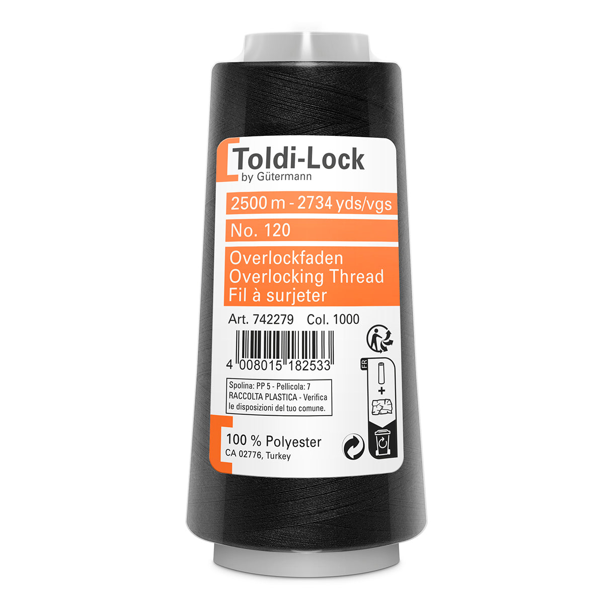 Toldi-Lock Overlocking Thread: 2500m - Black