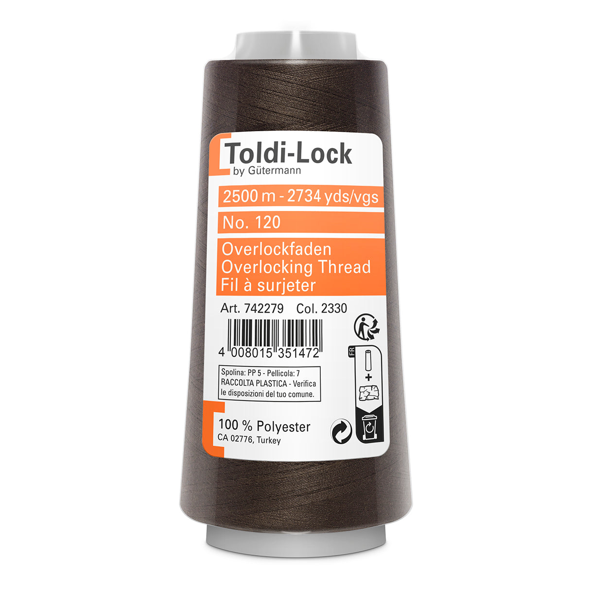Toldi-Lock Overlocking Thread: 2500m - Dark Brown