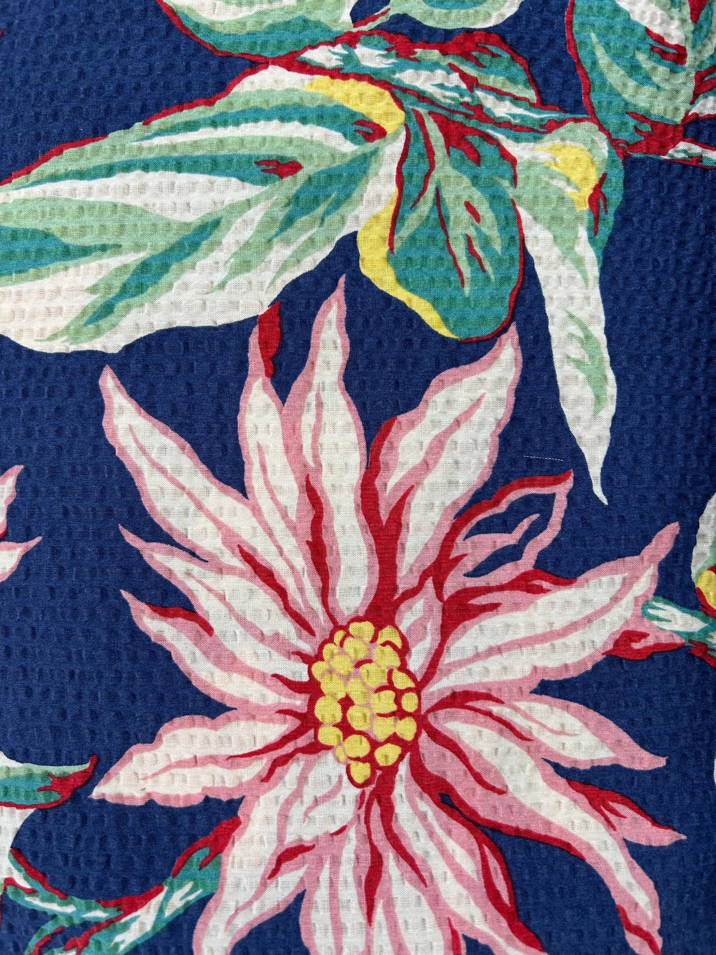 Blue floral cotton seersucker