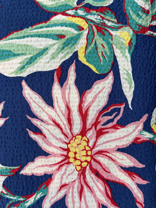 Blue floral cotton seersucker