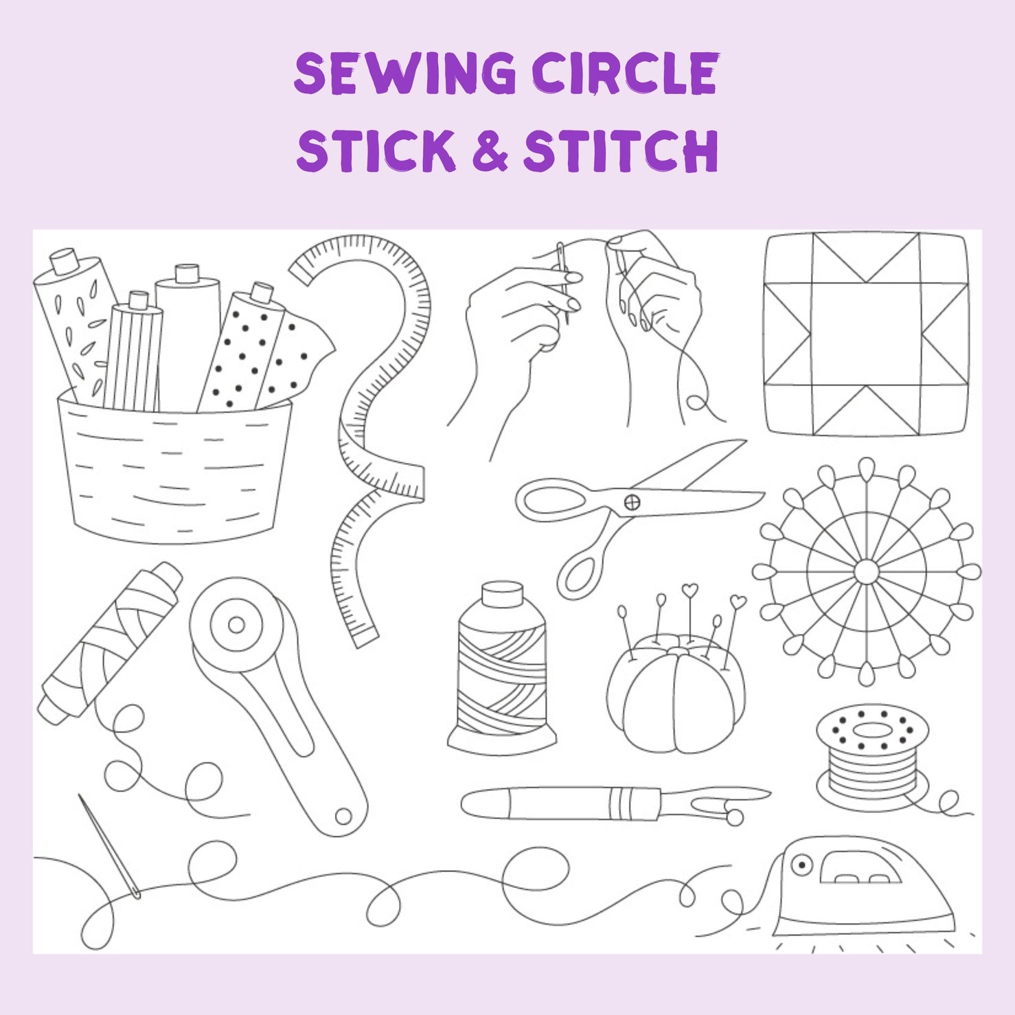 Sewing Circle themed stick and stitch designs