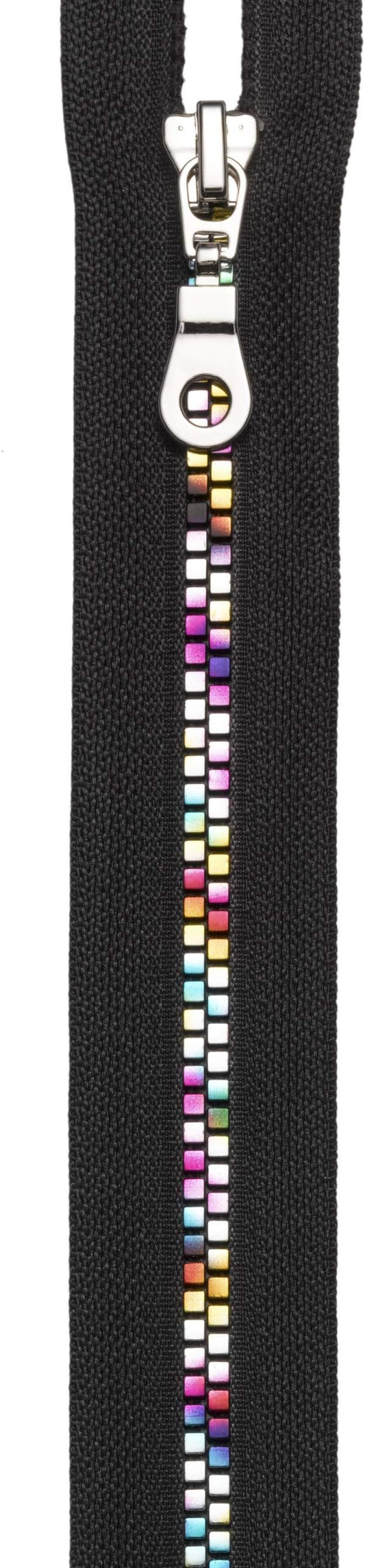 Fashion Zip Fastener 60cm Polyester, Black/Rainbow