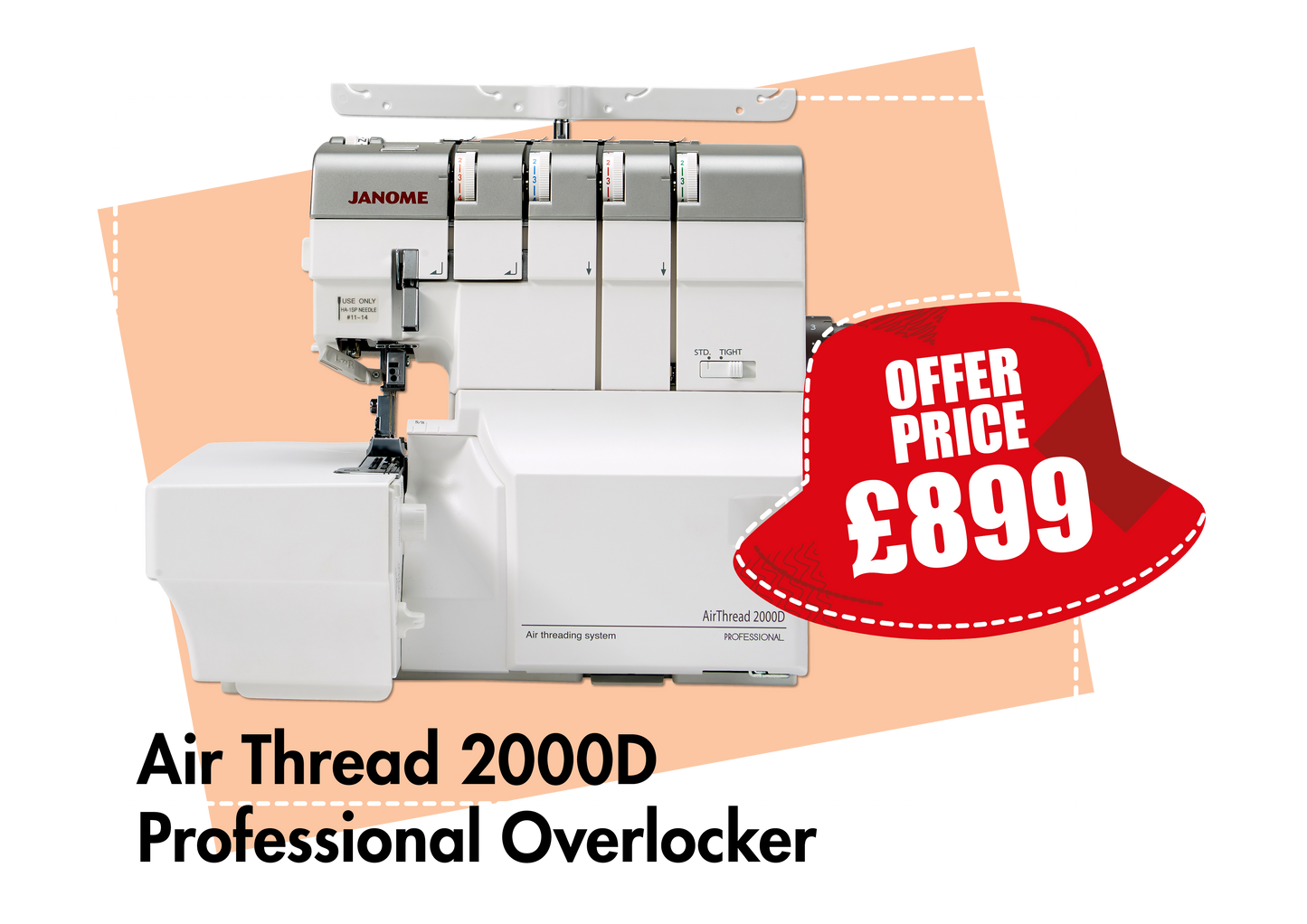 Janome AT2000D Air Thread Overlocker with 2, 3 or 4 thread overlock and rolled hem  *** Autumn Offer Save £250 ***