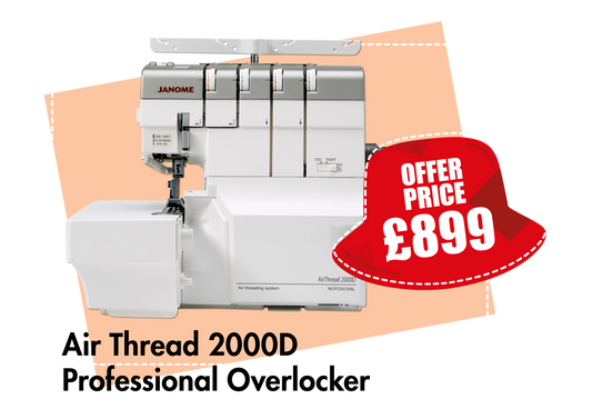 Janome AT2000D Air Thread Overlocker with 2, 3 or 4 thread overlock and rolled hem  *** Autumn Offer Save £250 ***