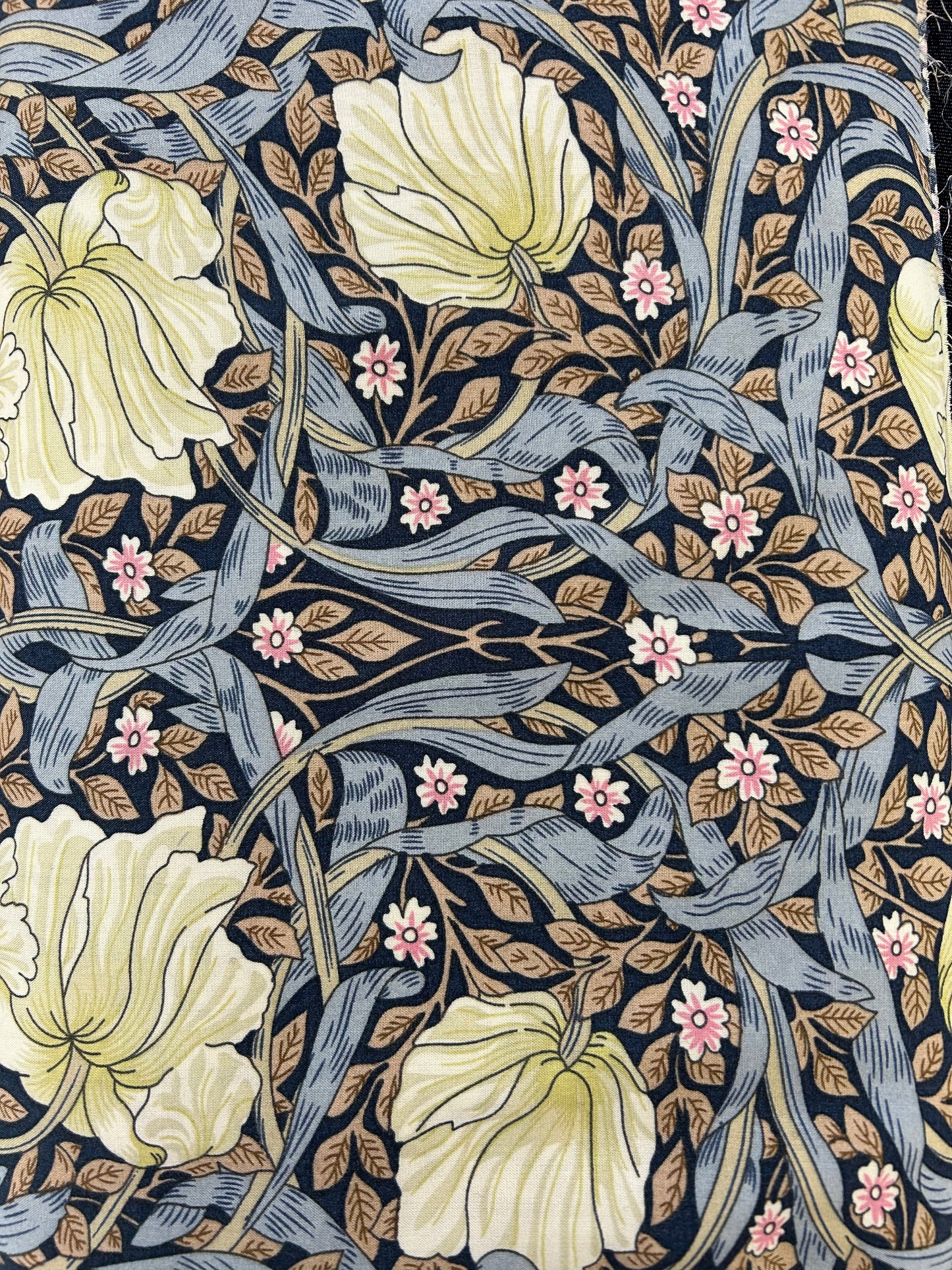 Morris style viscose print on navy