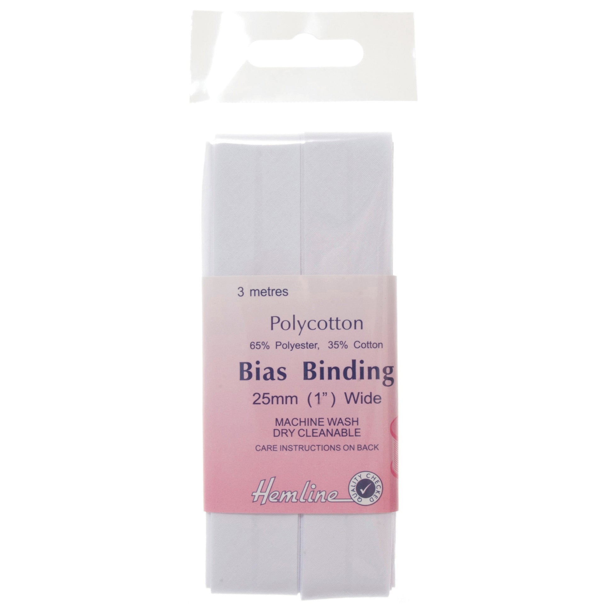 White Polycotton Bias Binding 2.5m x 25mm
