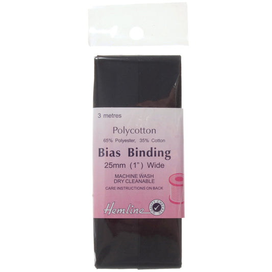 Black Polycotton Bias Binding 2.5m x 25mm