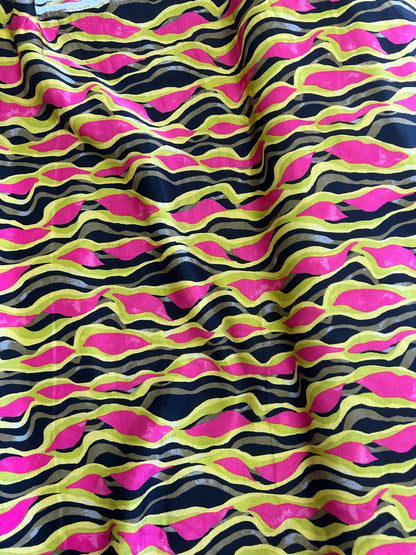 Coral and Chartreuse printed Viscose Sateen Fabric