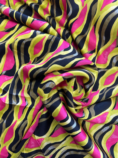 Coral and Chartreuse printed Viscose Sateen Fabric