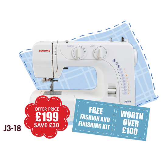 J3-18 Practical simple sewing machine *** Sale Save £30 + Free Fashion and finishing kit worth over £100***