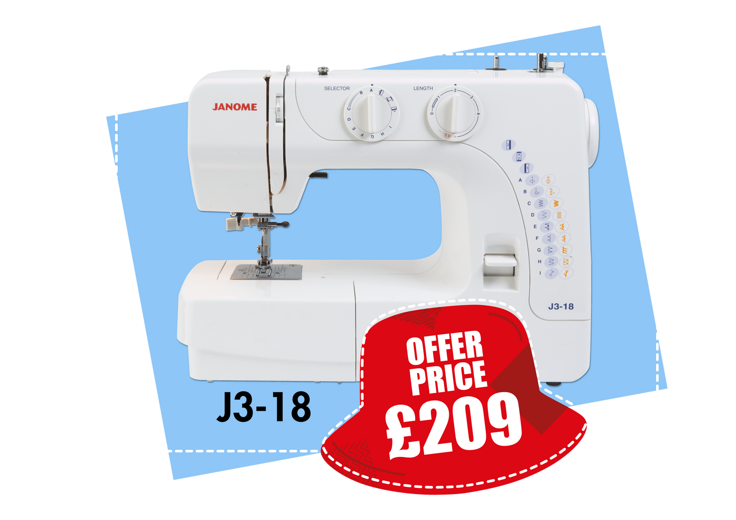 J3-18 Practical simple sewing machine   *** Autumn Offer Save £10.00 + FREE Fashion & Finishing Kit ***