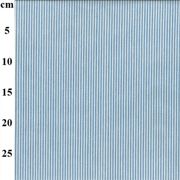 Textile fabric with a blue and white striped pattern and measurement scale on the side.