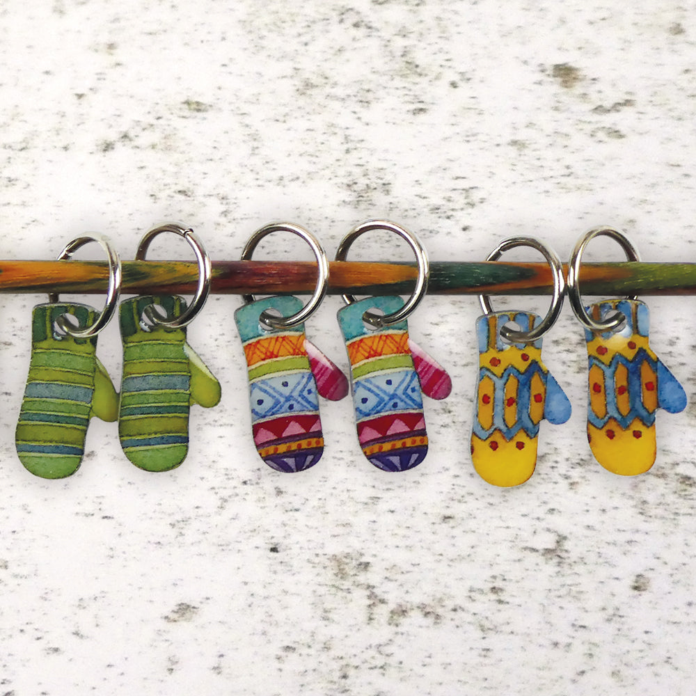 Mittens Stitch Markers in a Gnome pocket tin