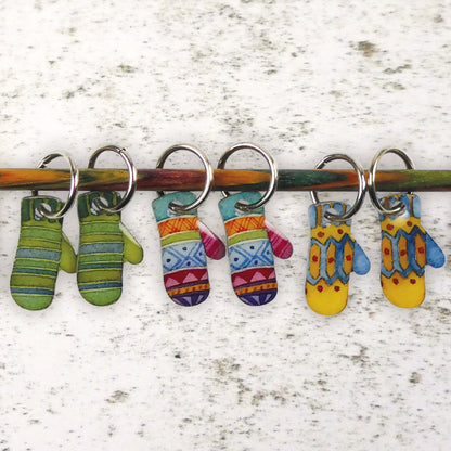 Mittens Stitch Markers in a Gnome pocket tin