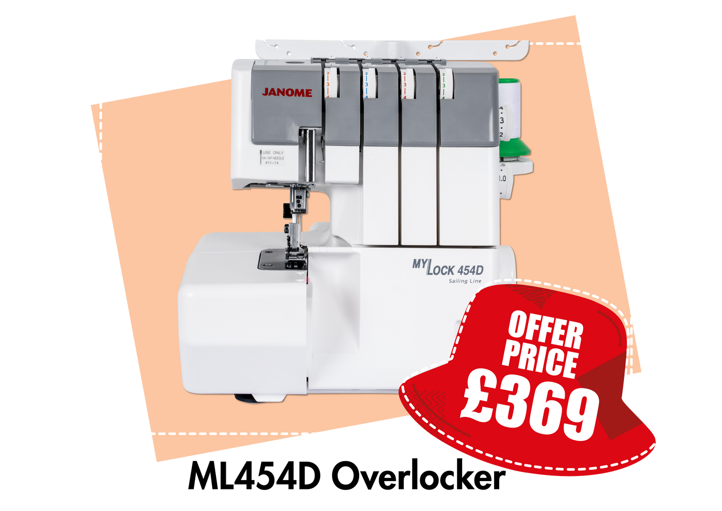 Janome ML454D NEW 3/4 thread Overlocker with improved fabric feed - 8-piece feed dog  *** Autumn Offer Save £60 ***