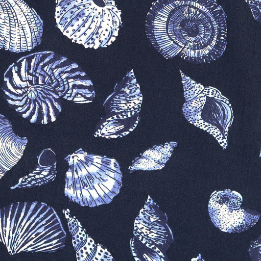 Shells on Navy Rayon Print – Mistral by Modelo Fabrics