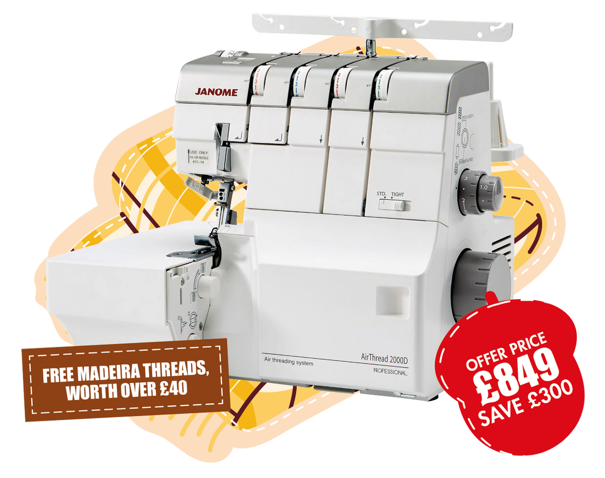 Janome AT2000D Air Thread Overlocker with 2, 3 or 4 thread overlock and rolled hem ***Special Purchase - Save £300 and Free Maderia Threads worth £40+***