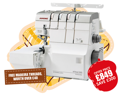Janome AT2000D Air Thread Overlocker with 2, 3 or 4 thread overlock and rolled hem ***Special Purchase - Save £300 and Free Maderia Threads worth £40+***